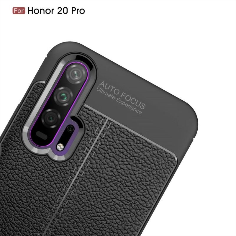 Cover Honor 20 Pro Sort Dobbelt Line Lychee Læder Effekt Beskyttelse