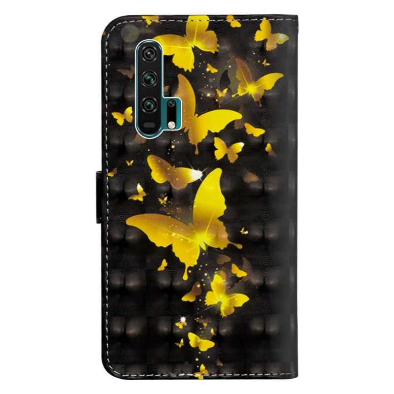 Flip Cover Læder Honor 20 Pro Gule Sommerfugle