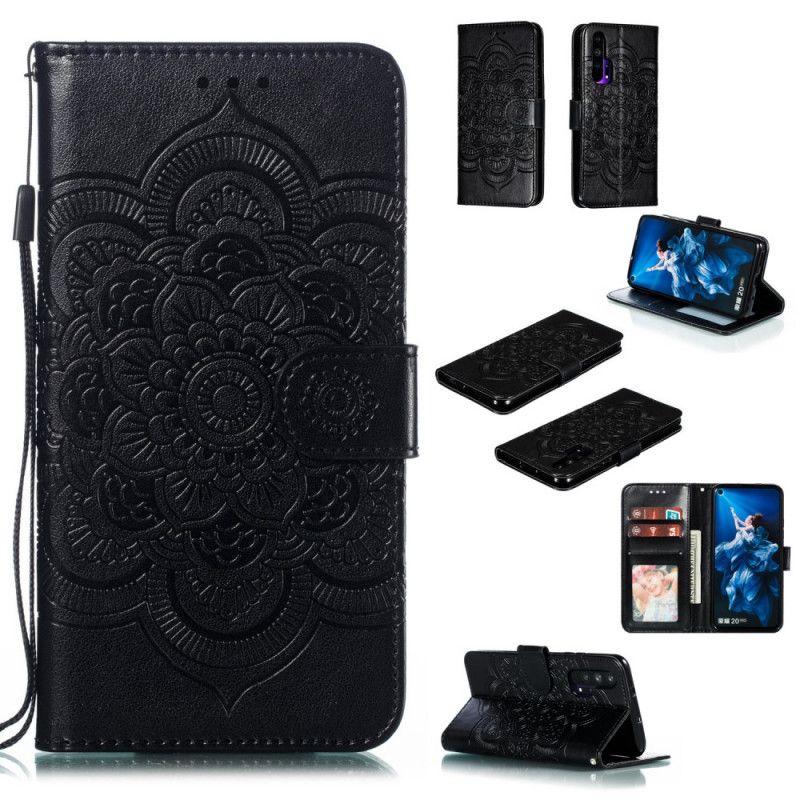 Flip Cover Læder Honor 20 Pro Sort Mandala Med Fuld Rem