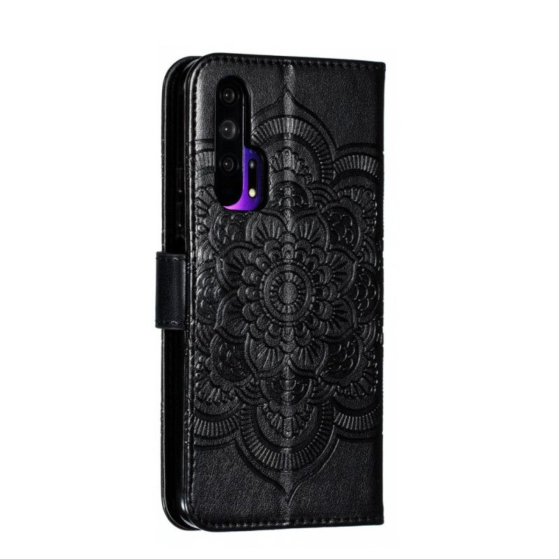 Flip Cover Læder Honor 20 Pro Sort Mandala Med Fuld Rem