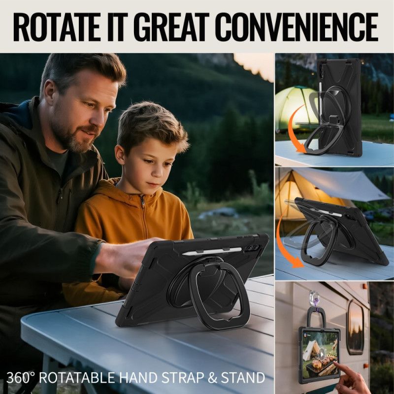 Cover Samsung Galaxy Tab S11 Ultra Tredobbelt Beskyttelse Med Roterende Håndtag