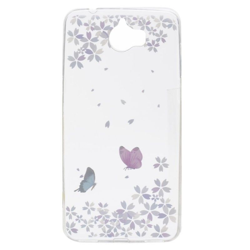 Cover for Huawei Y6 2017 Gennemsigtige Sommerfugle Og Blomster