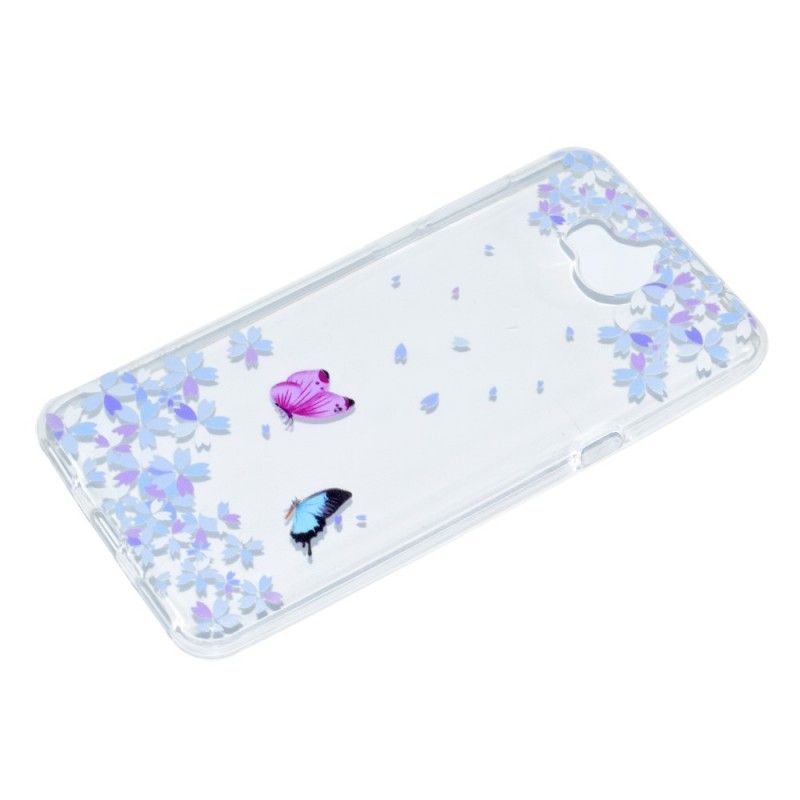Cover for Huawei Y6 2017 Gennemsigtige Sommerfugle Og Blomster