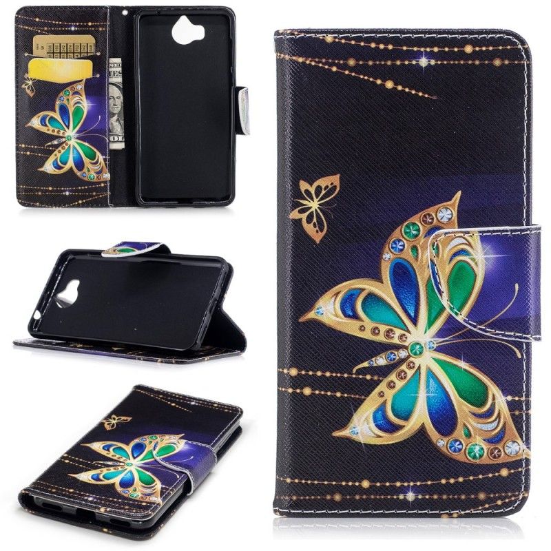 Flip Cover Huawei Y6 2017 Mobilcover Magisk Sommerfugl