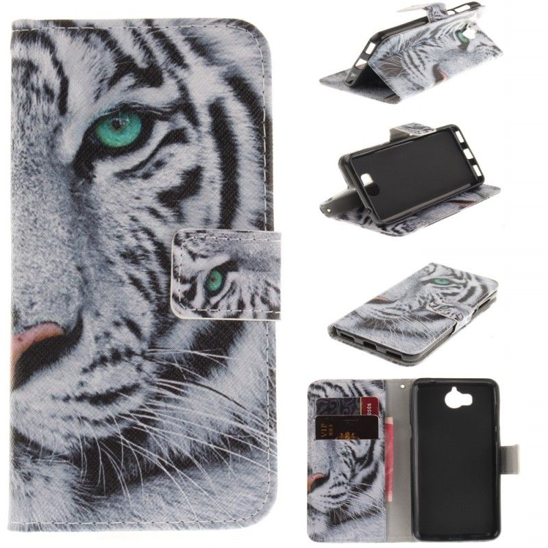 Flip Cover Læder for Huawei Y6 2017 Hvid Tiger