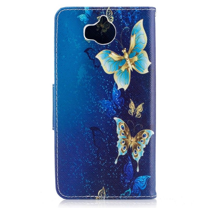 Flip Cover Læder Huawei Y6 2017 Sommerfugle Om Natten