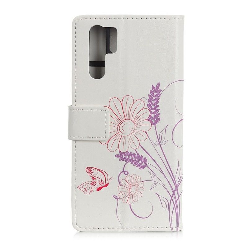 Flip Cover Huawei P30 Pro Mobilcover Tegning Af Sommerfugle Og Blomster