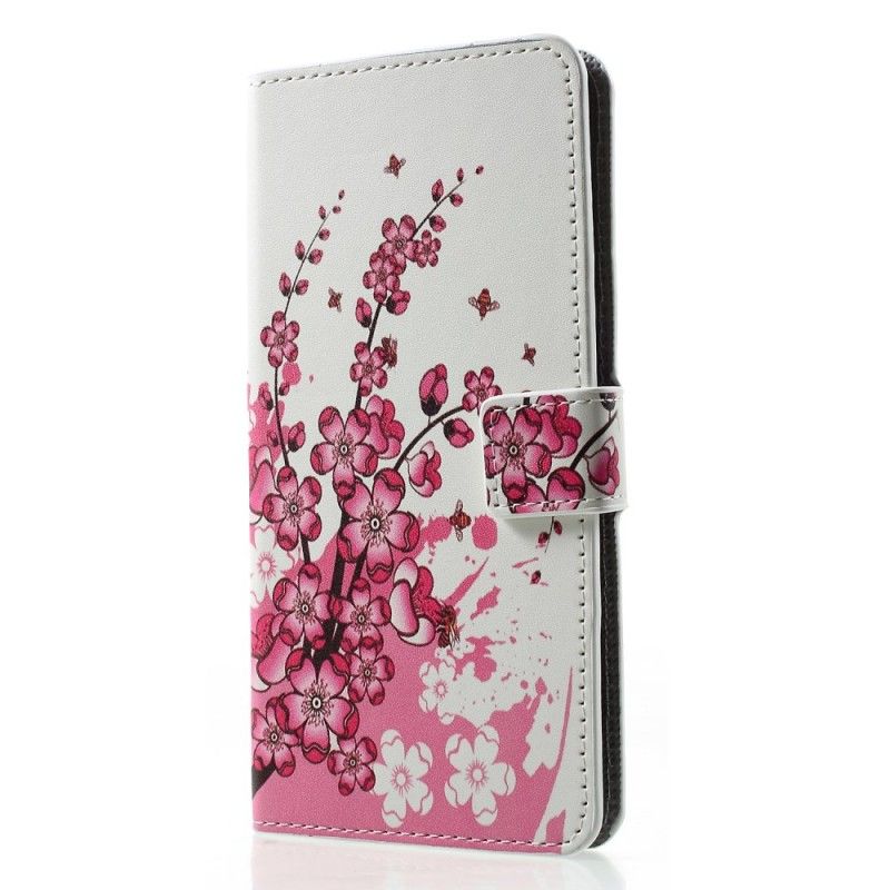 Flip Cover Læder Huawei P30 Pro Lyserød Tropiske Blomster