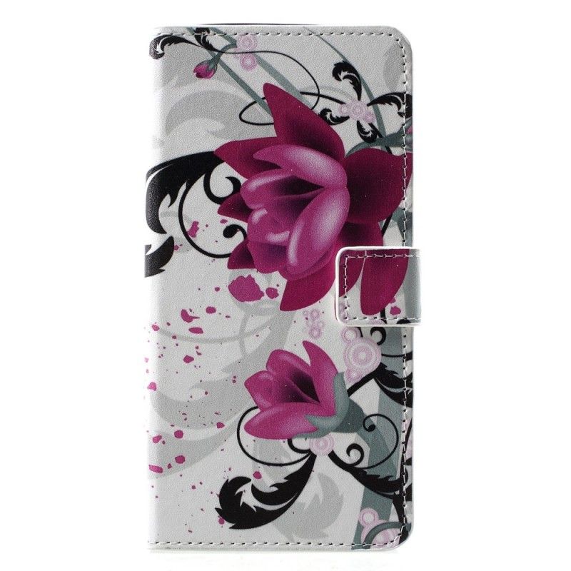 Flip Cover Læder Huawei P30 Pro Lyserød Tropiske Blomster