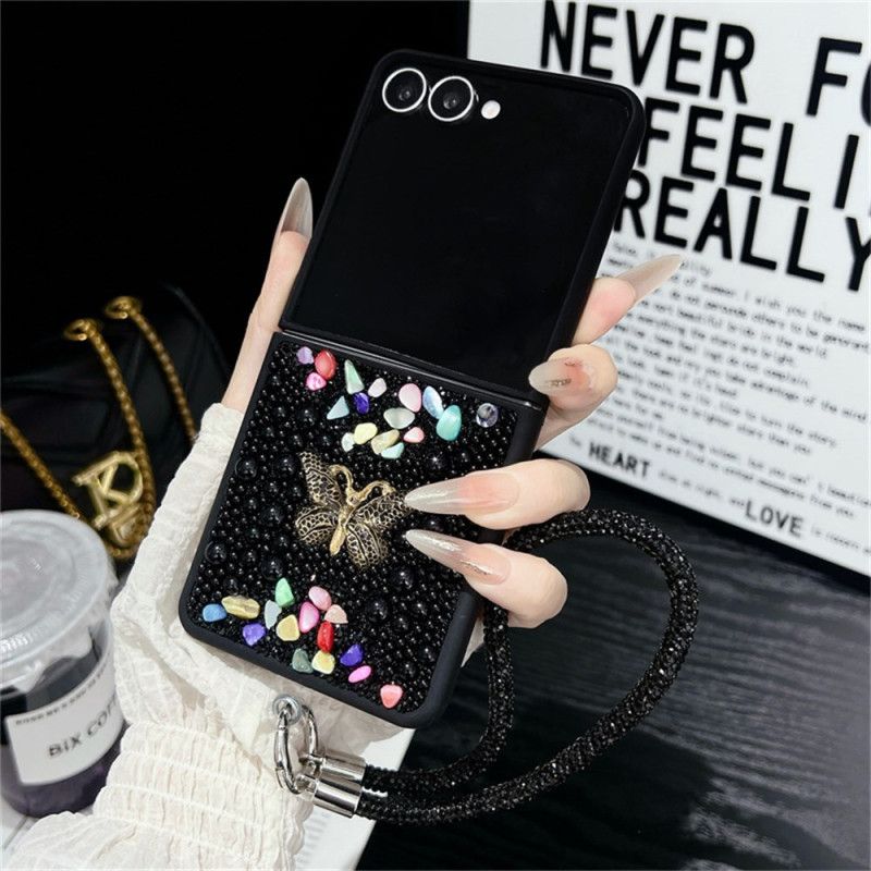 Cover Samsung Galaxy Z Flip 7 Glitterdesign Og Håndledsrem