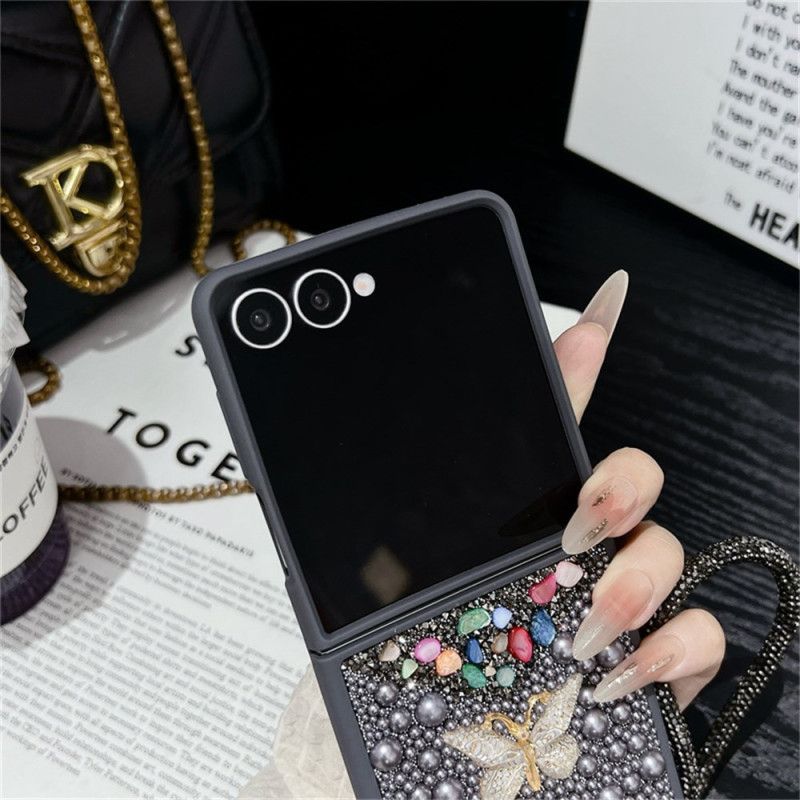 Cover Samsung Galaxy Z Flip 7 Glitterdesign Og Håndledsrem