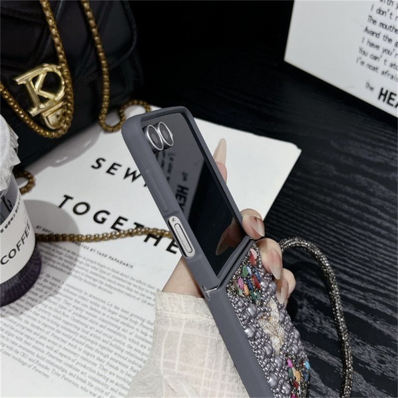 Cover Samsung Galaxy Z Flip 7 Glitterdesign Og Håndledsrem