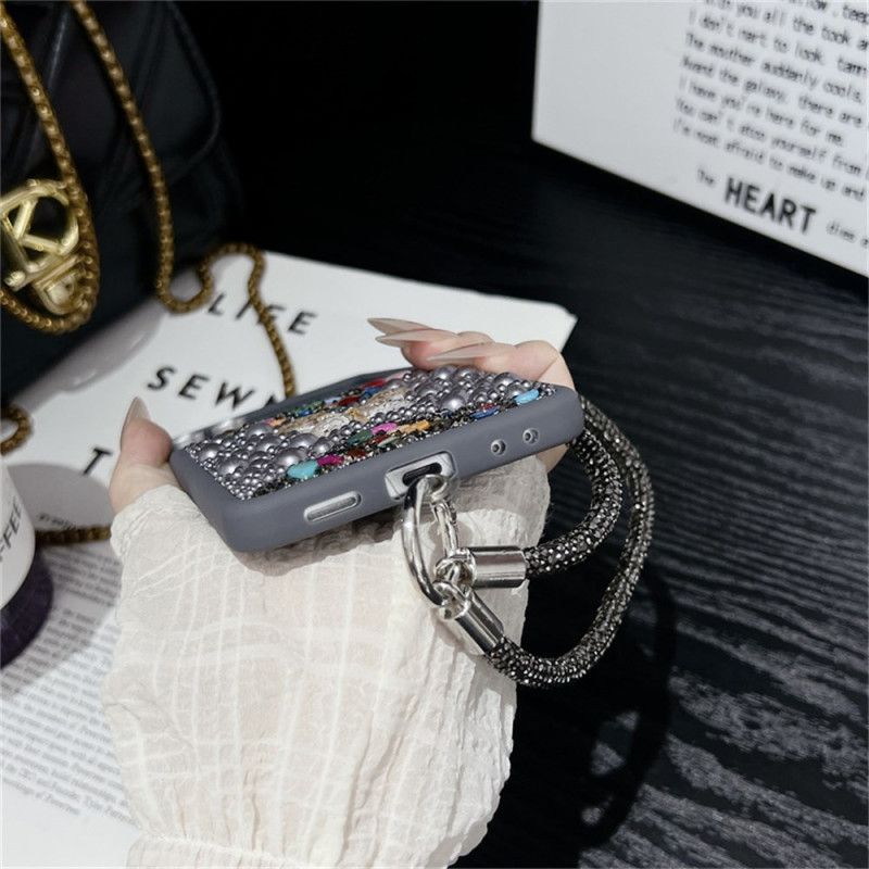 Cover Samsung Galaxy Z Flip 7 Glitterdesign Og Håndledsrem