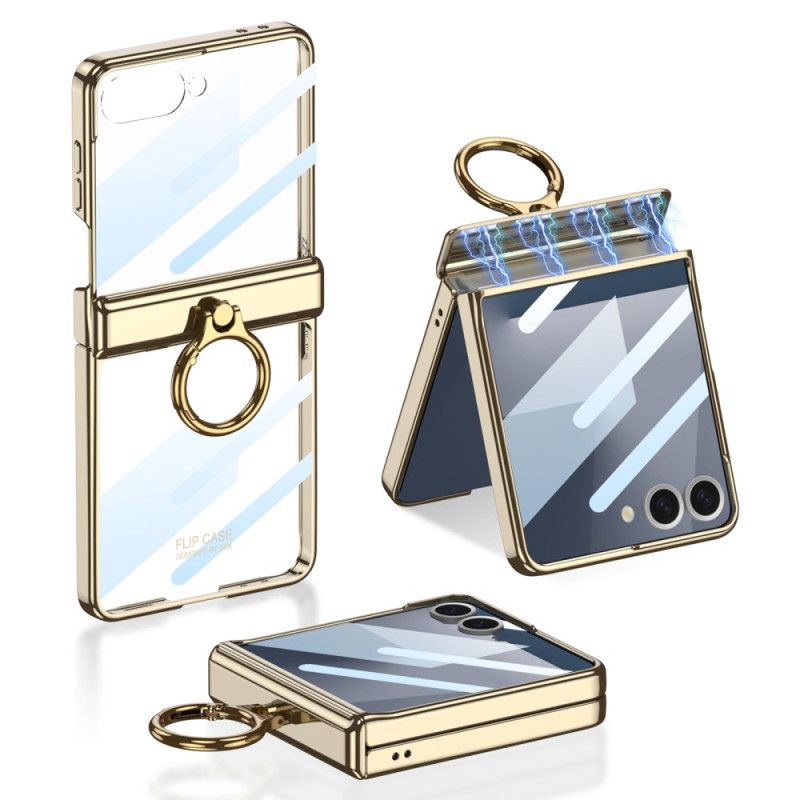 Cover Samsung Galaxy Z Flip 7 Transparent Med Stativ Og Magnetisk Beskyttelse Gkk