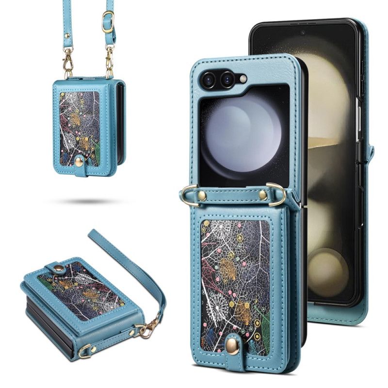 Cover Til Samsung Galaxy Z Flip 7 Marmoreret Kortholder Og Skulderrem