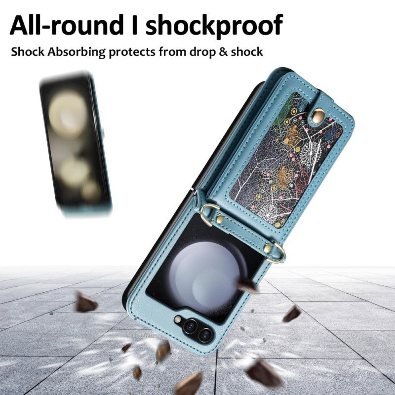 Cover Til Samsung Galaxy Z Flip 7 Marmoreret Kortholder Og Skulderrem