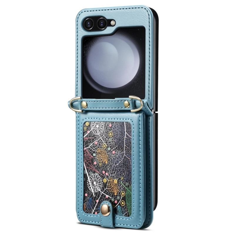 Cover Til Samsung Galaxy Z Flip 7 Marmoreret Kortholder Og Skulderrem