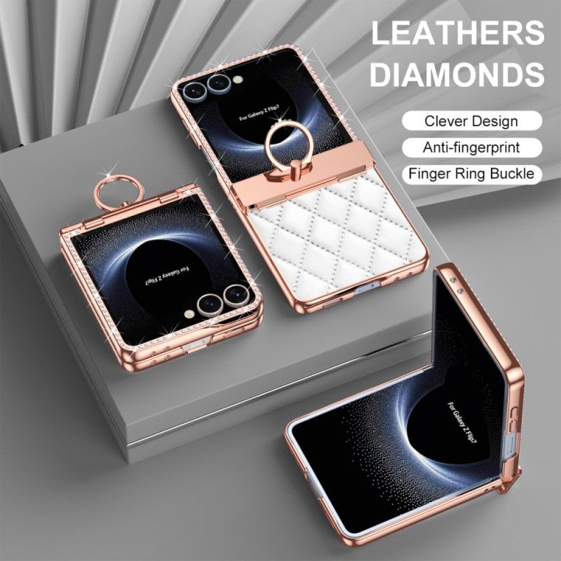 Cover Til Samsung Galaxy Z Flip 7 Ringstativ Og Rhinstensdekoration