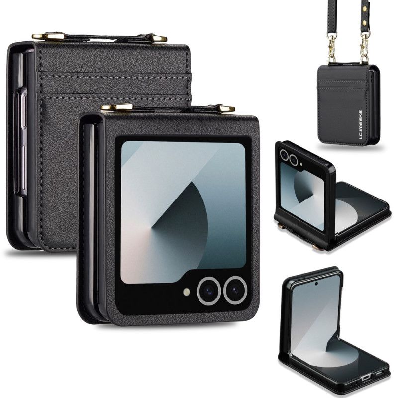 Etui Samsung Galaxy Z Flip 7 Kortholder Og Skulderrem I Læderstil