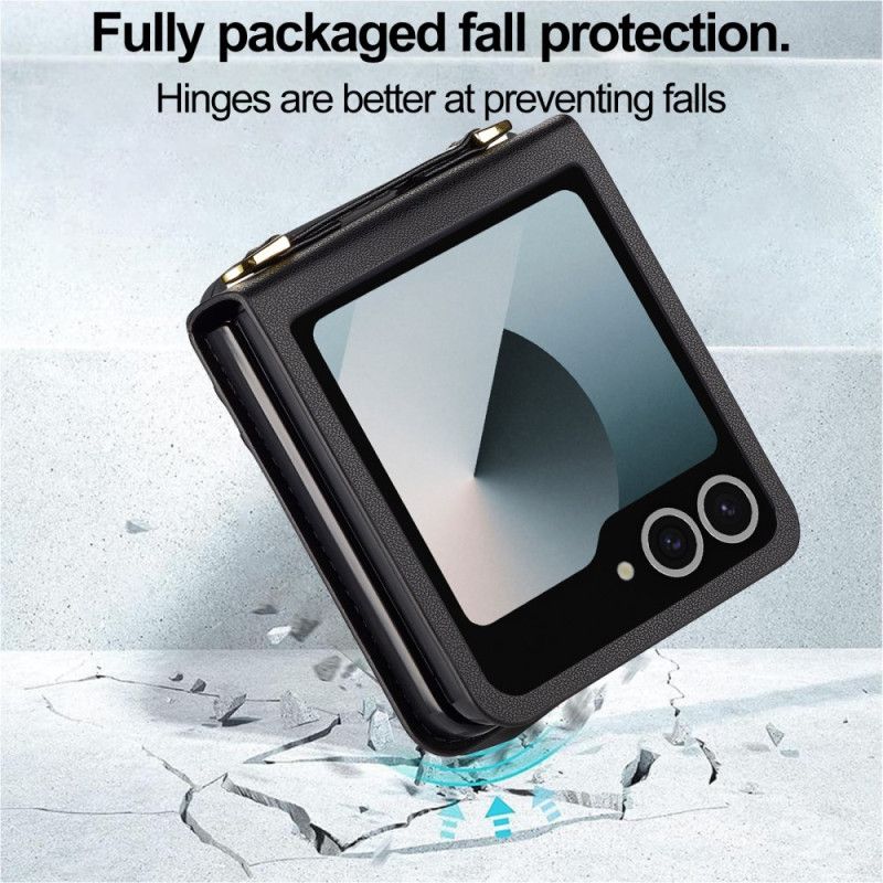 Etui Samsung Galaxy Z Flip 7 Kortholder Og Skulderrem I Læderstil
