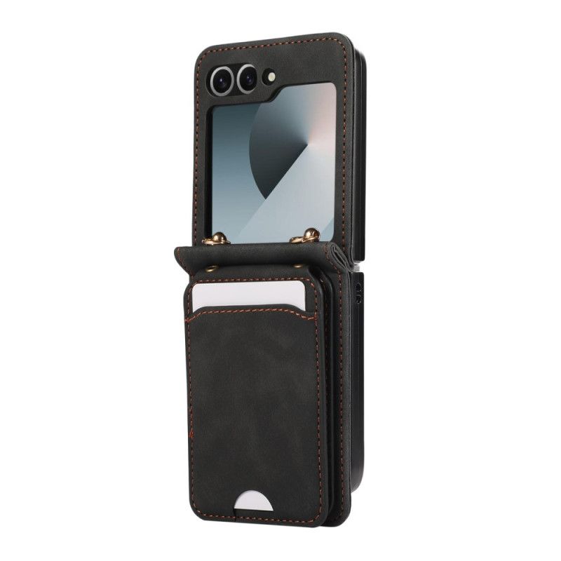 Etui Til Samsung Galaxy Z Flip 7 Kortholder Og Skulderrem I Lædereffekt