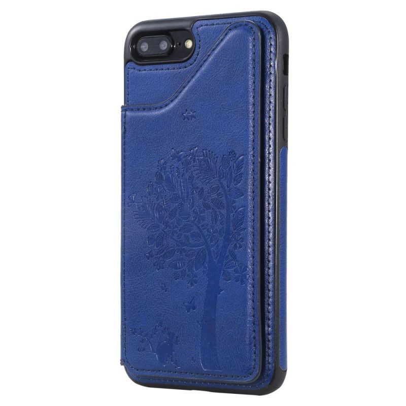 Cover iPhone 7 Plus / 8 Plus Rød Kortholder Med Katteprint Beskyttelse