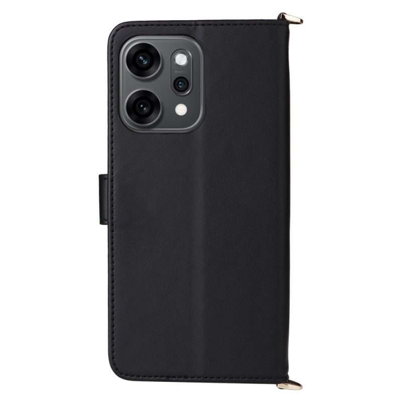 Flip Cover Oppo Reno 14 Pro 5g Quiltet Med Rem Og Håndledsrem