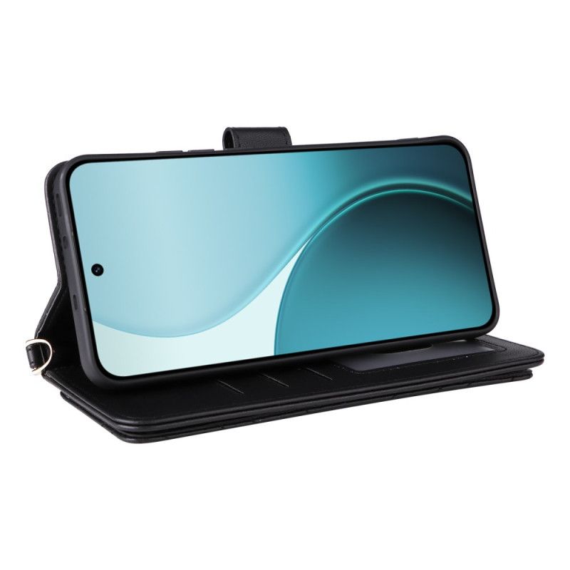 Flip Cover Oppo Reno 14 Pro 5g Quiltet Med Rem Og Håndledsrem