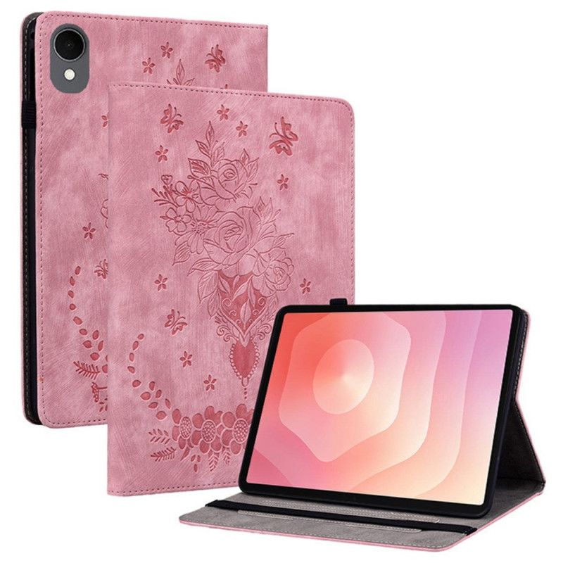 Etui Til Samsung Galaxy Tab S11 Blomstermotiv Med Ruskindseffekt