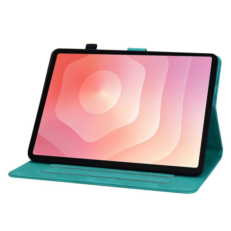 Flip Cover Samsung Galaxy Tab S11 Blomstermotiv Med Ruskindseffekt