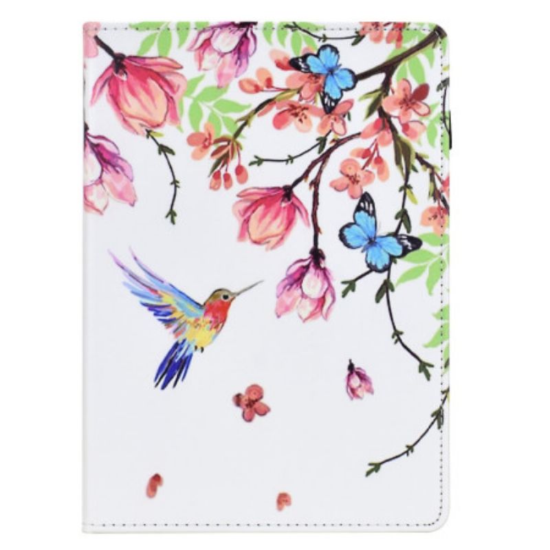 Flip Cover Samsung Galaxy Tab S11 Farvede Blomster Og Fugle