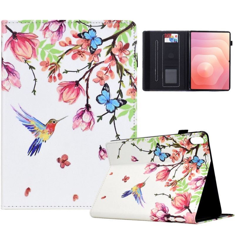 Flip Cover Samsung Galaxy Tab S11 Farvede Blomster Og Fugle