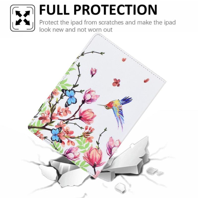 Flip Cover Samsung Galaxy Tab S11 Farvede Blomster Og Fugle
