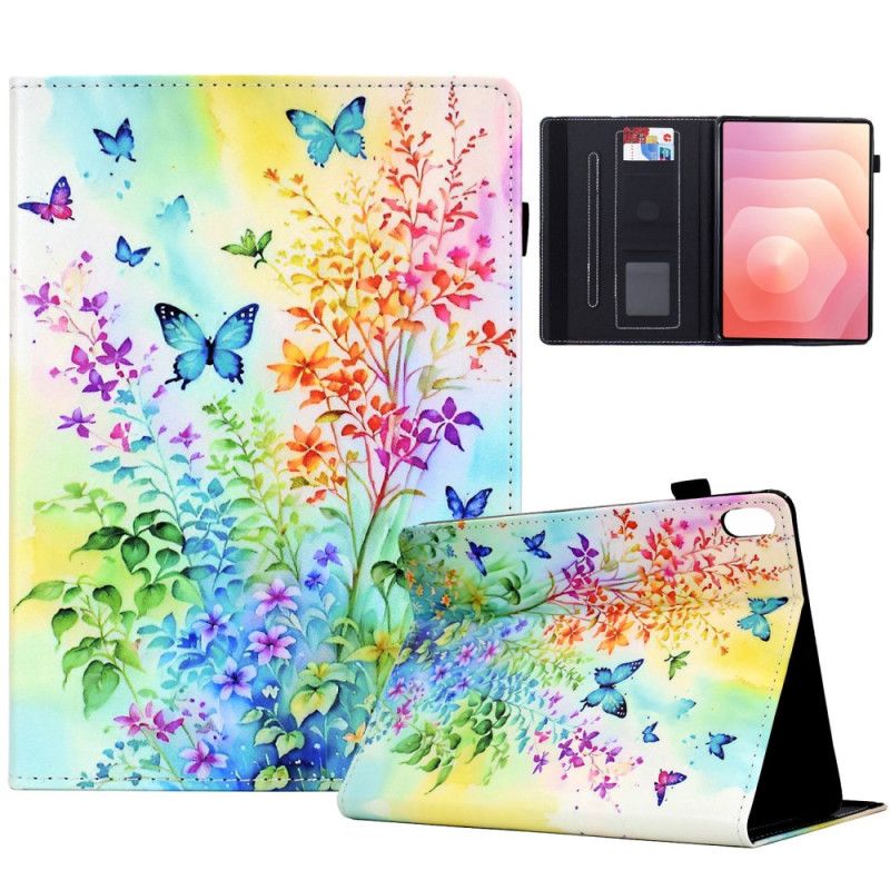 Flip Cover Samsung Galaxy Tab S11 Farvede Blomster Og Sommerfugle