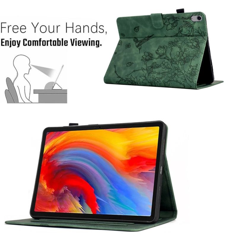 Flip Cover Samsung Galaxy Tab S11 Plantemønster Med Ruskindseffekt