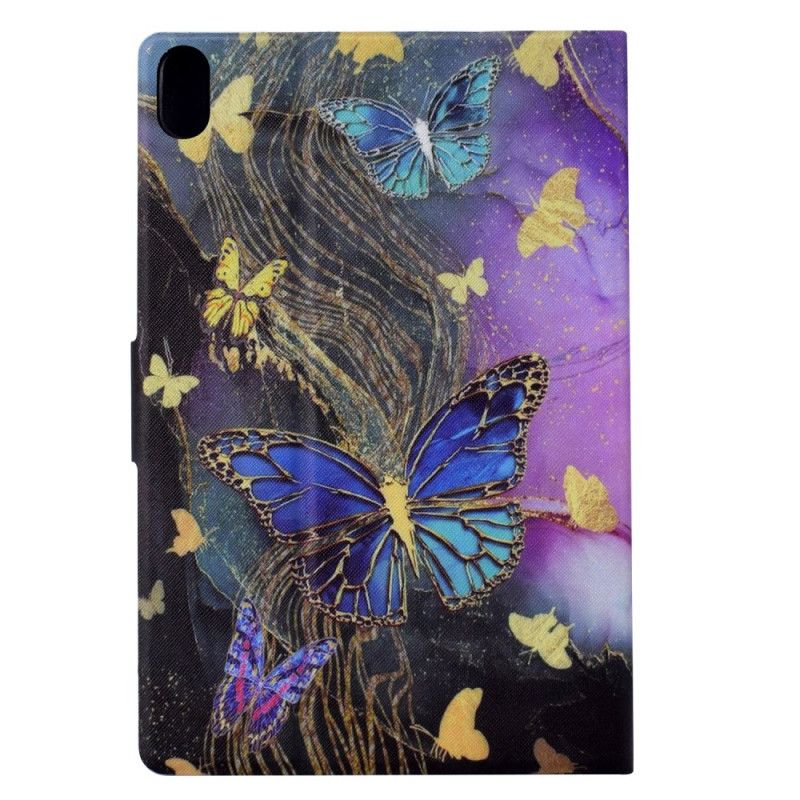Læder Cover Samsung Galaxy Tab S11 Gyldne Og Farverige Sommerfugle