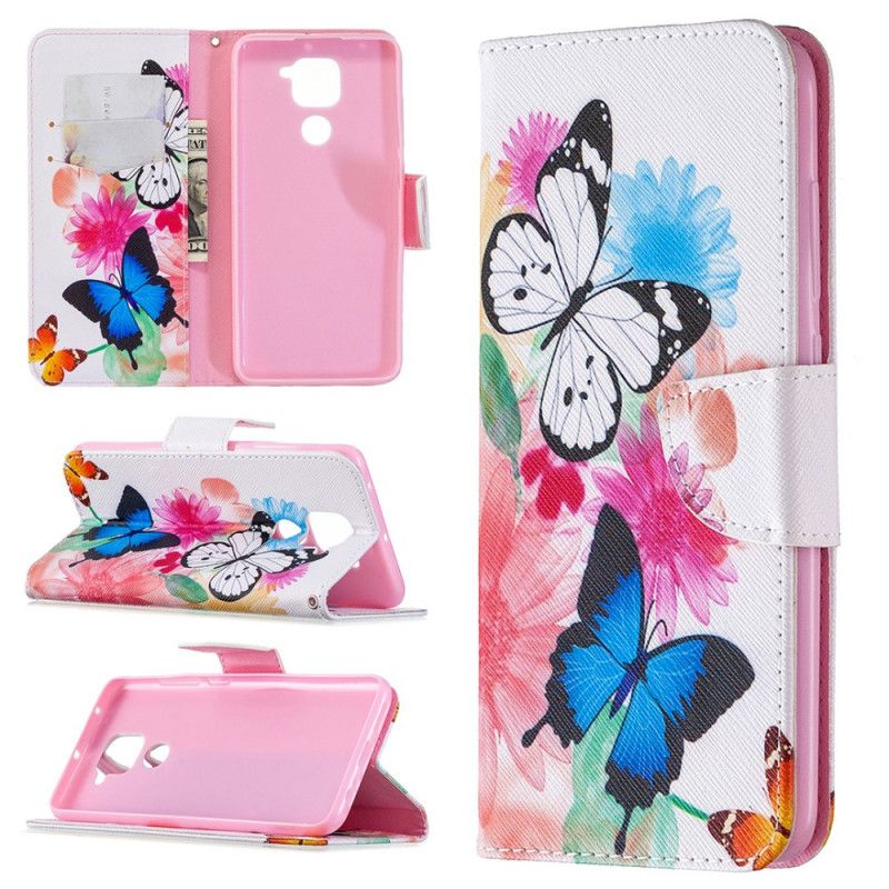 Flip Cover Xiaomi Redmi Note 9 Magenta Mobilcover Malede Sommerfugle Og Blomster