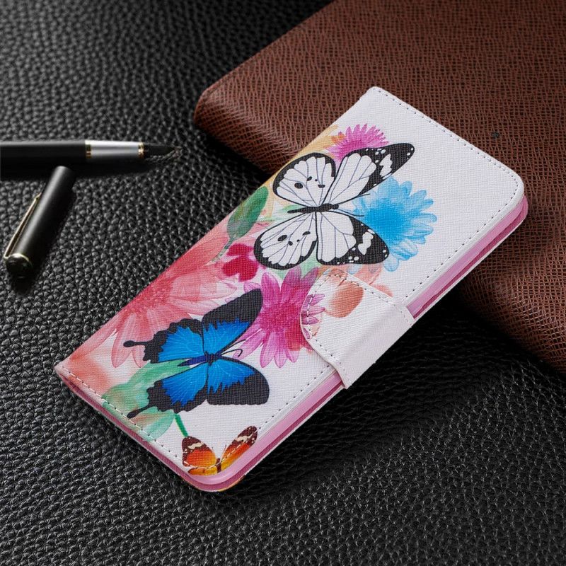 Flip Cover Xiaomi Redmi Note 9 Magenta Mobilcover Malede Sommerfugle Og Blomster
