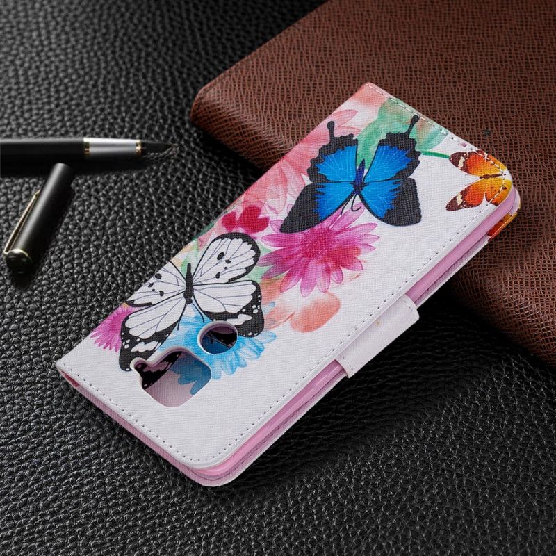 Flip Cover Xiaomi Redmi Note 9 Magenta Mobilcover Malede Sommerfugle Og Blomster