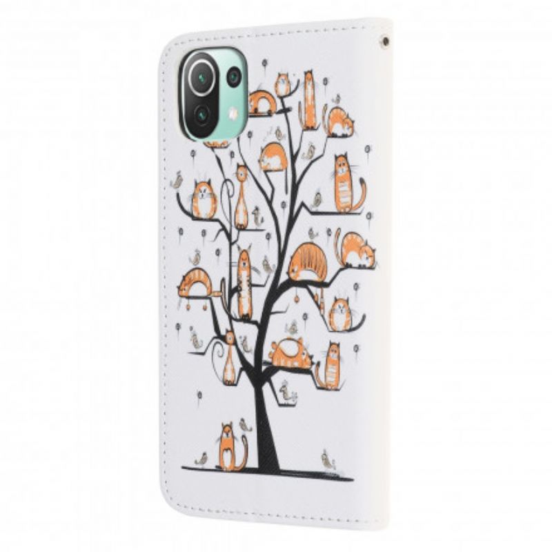 Flip Cover Xiaomi Mi 11 Lite 5g Ne / Mi 11 Lite 4g / 5g Funky Cats Strappy