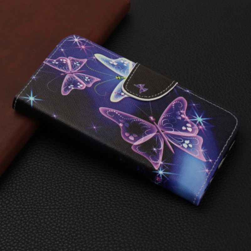 Læder Cover Xiaomi Mi 11 Lite 5g Ne / Mi 11 Lite 4g / 5g Telefon Etui Neon Sommerfugle