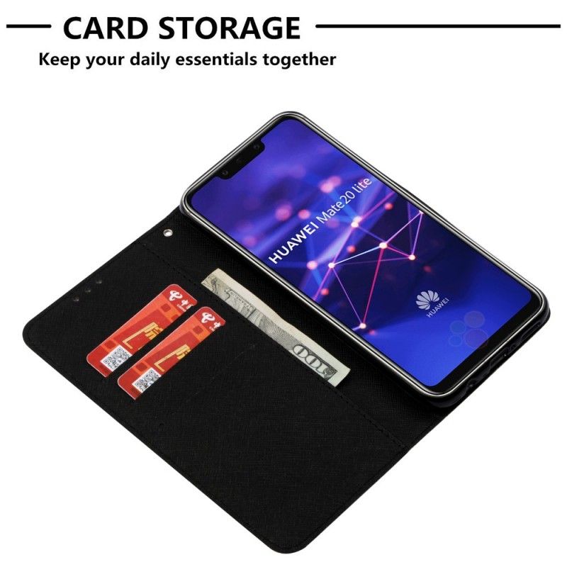 Flip Cover Læder Huawei Mate 20 Lite 3D Blomsterskalle
