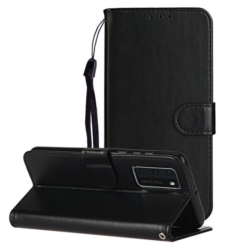 Flip Cover Huawei P40 Sort Mobilcover Ensfarvet Serie Med Rem