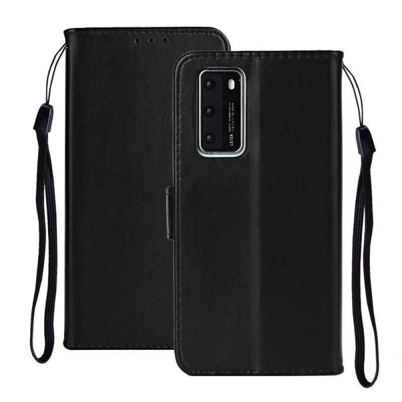 Flip Cover Huawei P40 Sort Mobilcover Ensfarvet Serie Med Rem