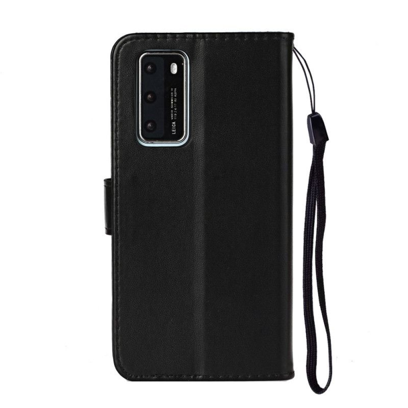Flip Cover Huawei P40 Sort Mobilcover Ensfarvet Serie Med Rem