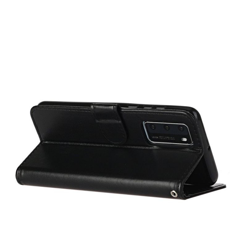 Flip Cover Huawei P40 Sort Mobilcover Ensfarvet Serie Med Rem