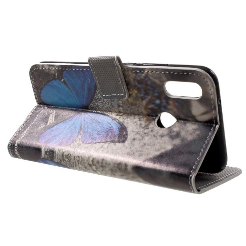 Flip Cover Læder Huawei P20 Lite Blå Sommerfugl Original