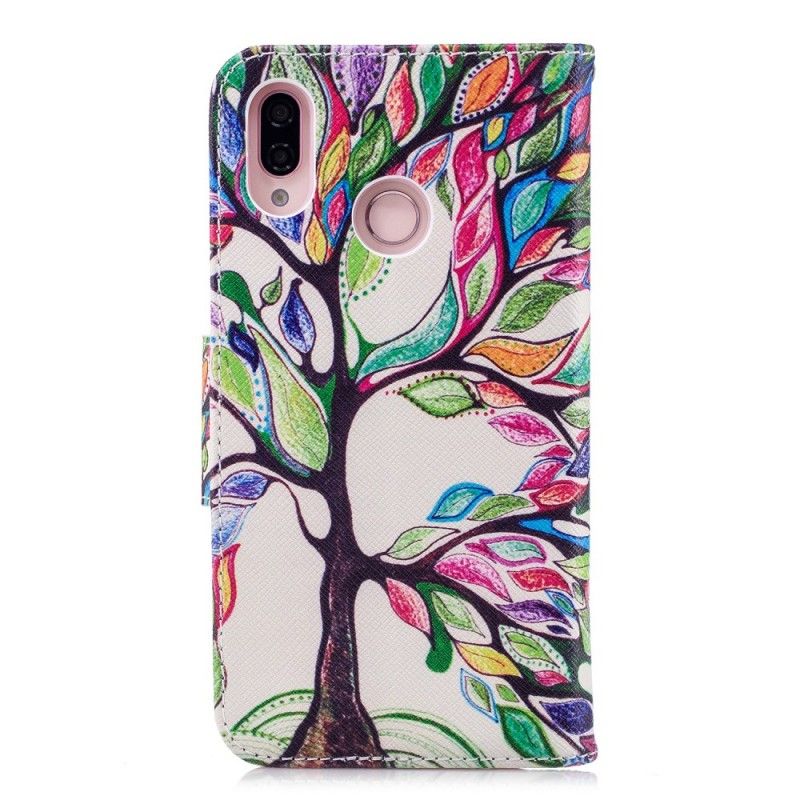 Flip Cover Læder Huawei P20 Lite Farvet Træ Original
