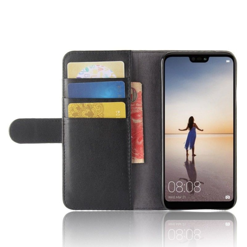 Flip Cover Læder Huawei P20 Lite Sort Ægte Læder