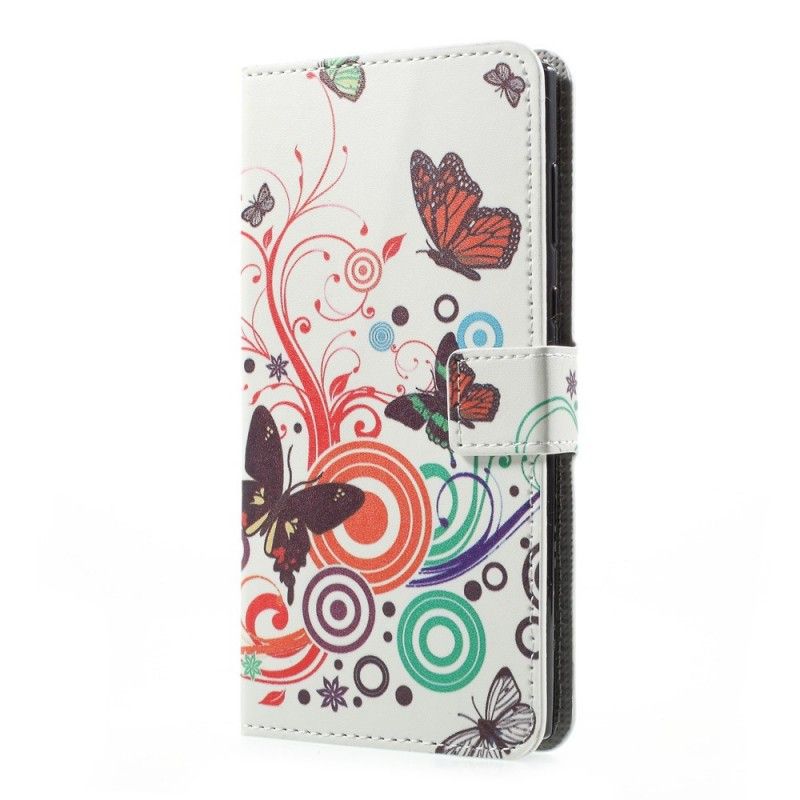 Flip Cover Læder Sony Xperia L1 Lyseblå Sommerfugle Og Blomster